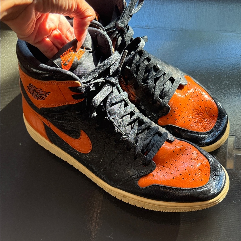 Authentic Nike Air Jordan 1’s Men's Black and Orange Sneakers size 13